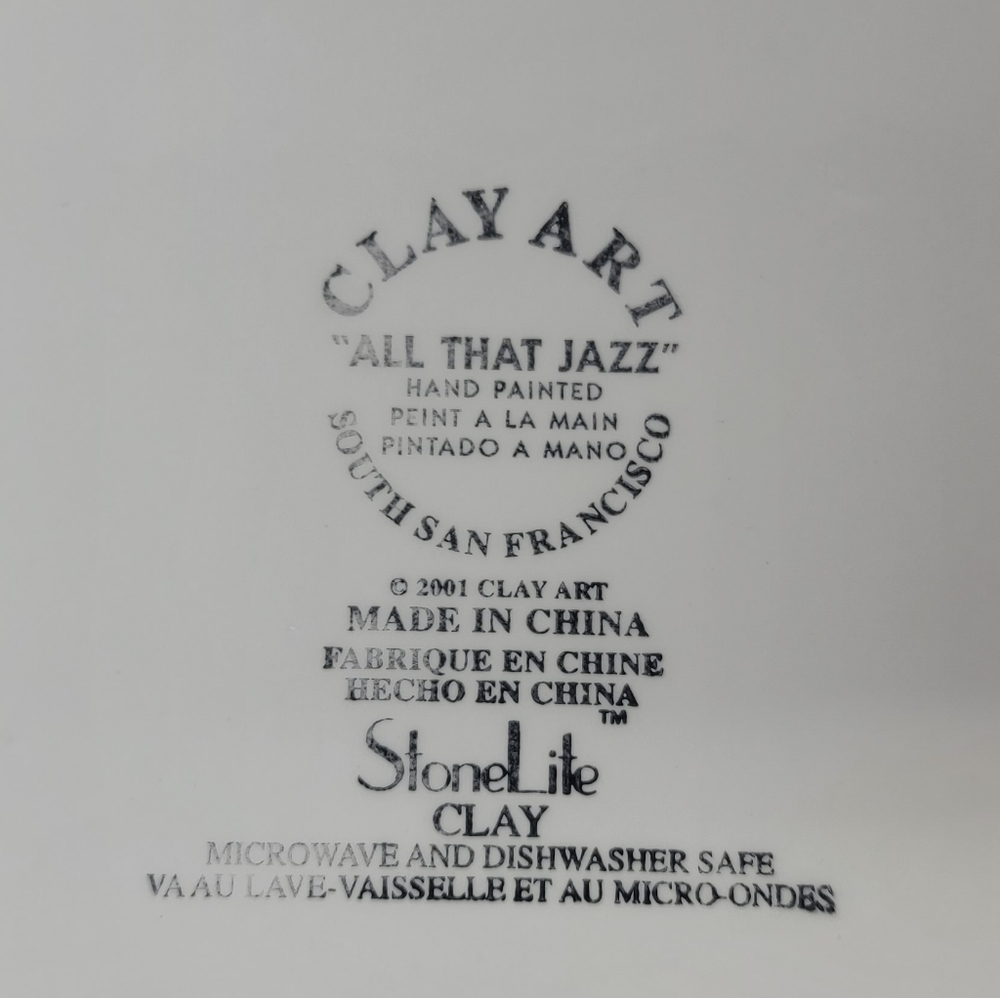CLAY ART ALL THAT JAZZ STONELITE CLAY 16”"L SERVING PLATTER N BOWL 2001 - Picture 8 of 8